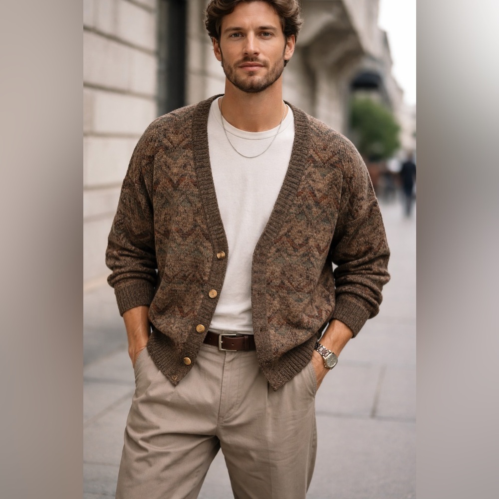 Vintage 80s/90s Union Pier Sportswear Men’s L  V-Neck Button Cardigan Sweater